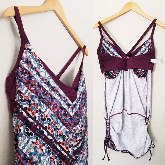 Athleta Marrakesh Side Scrunch Tankini Swim Top Mini Dress Wired 38 D/DD UPF 50+ - Picture 14 of 16